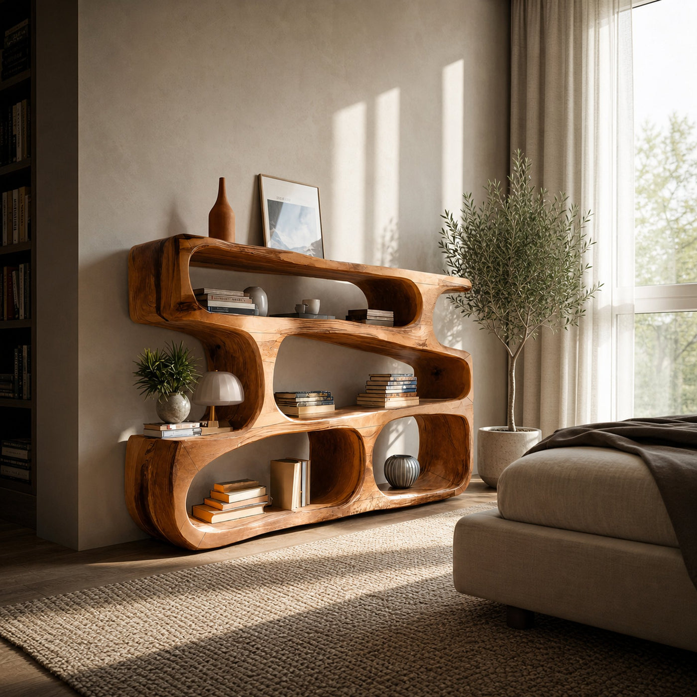 Modern Curved Bookcase Statement Piece For Living Room - product view 6