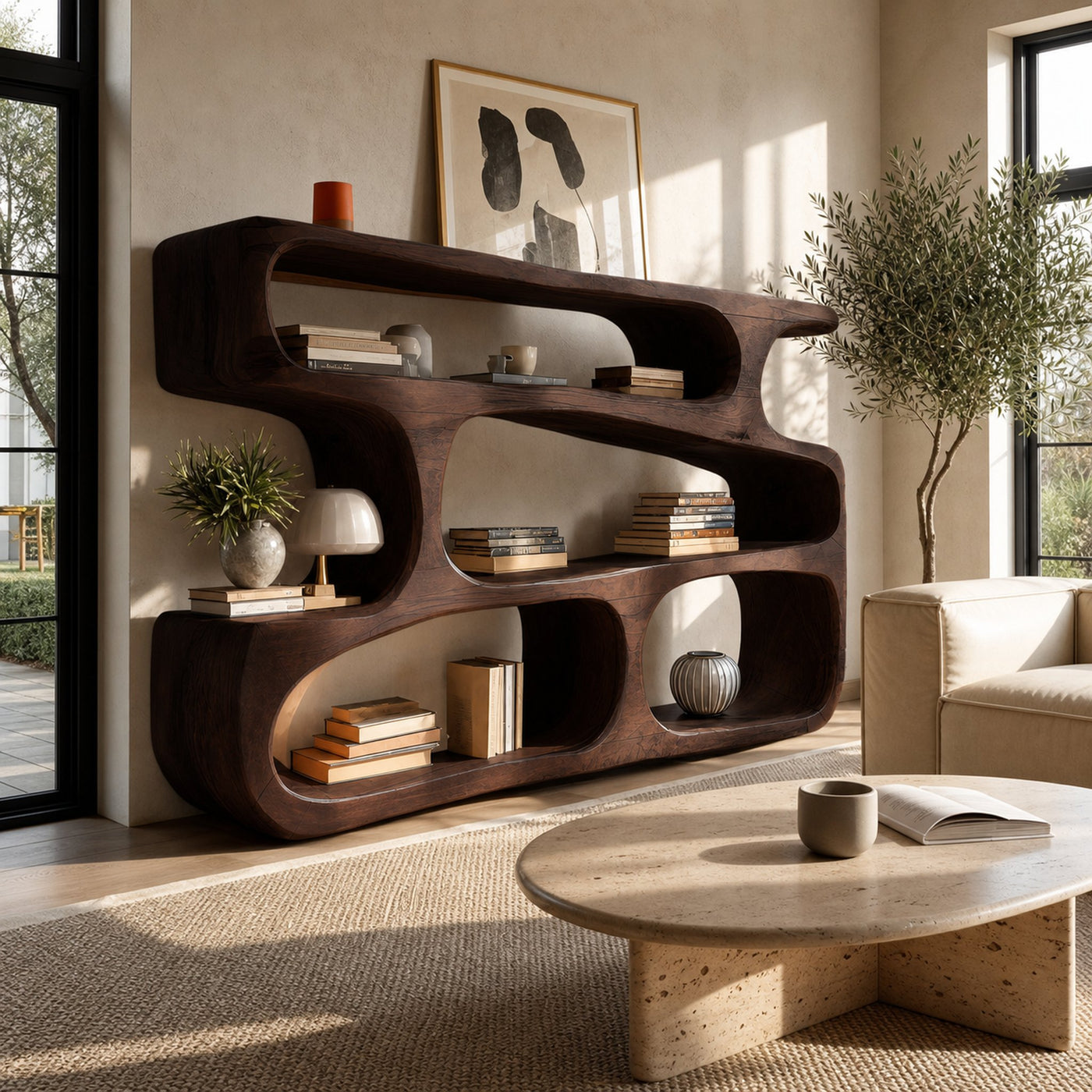 Modern Curved Bookcase Statement Piece For Living Room - product view 7