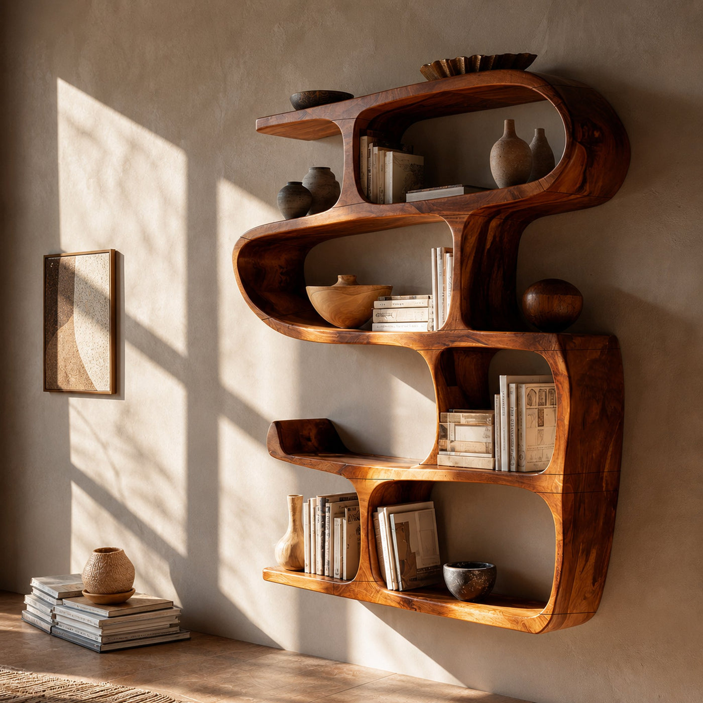 Modern Curved Bookshelf Entryway Storage Display