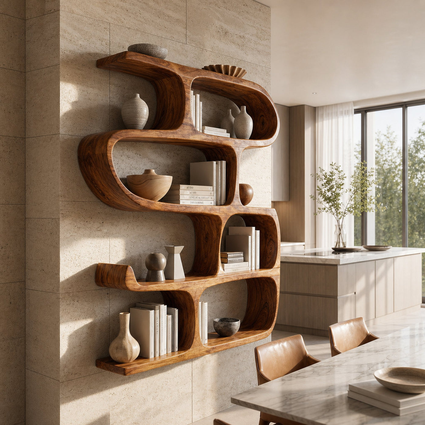 Modern Curved Bookshelf Entryway Storage Display - product view 6