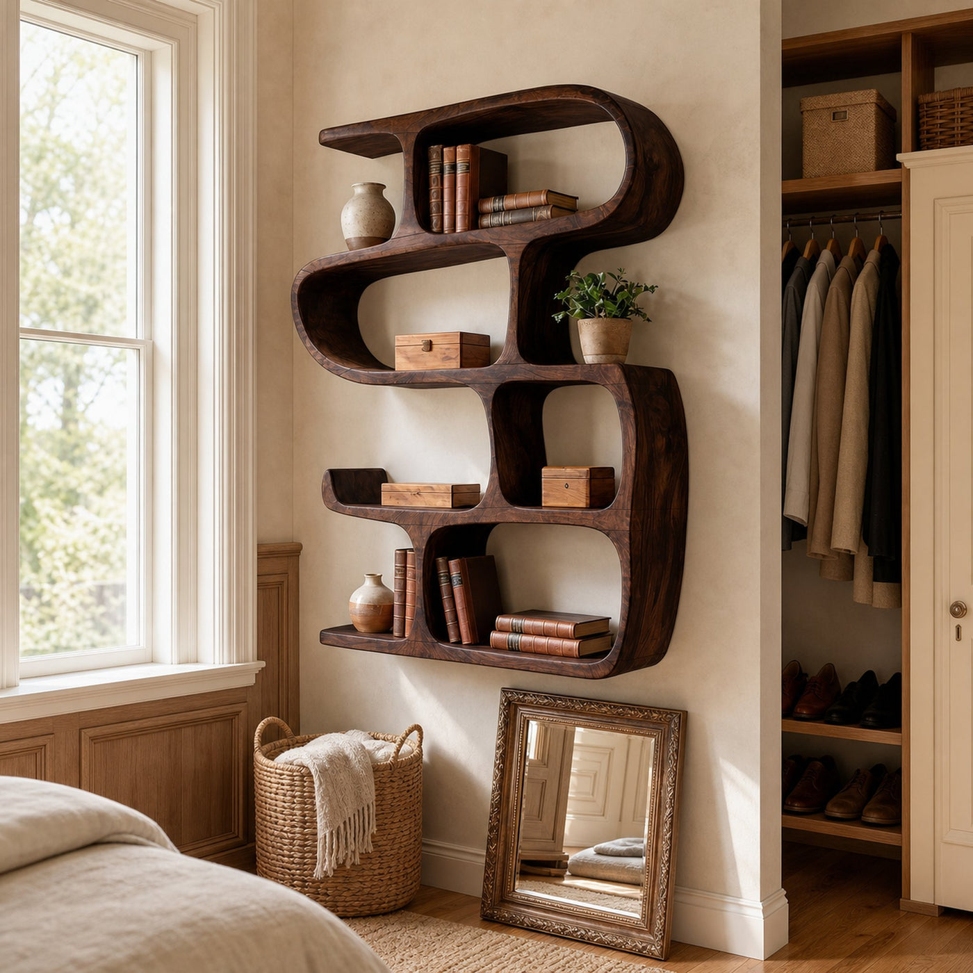 Modern Curved Bookshelf Entryway Storage Display - product view 7