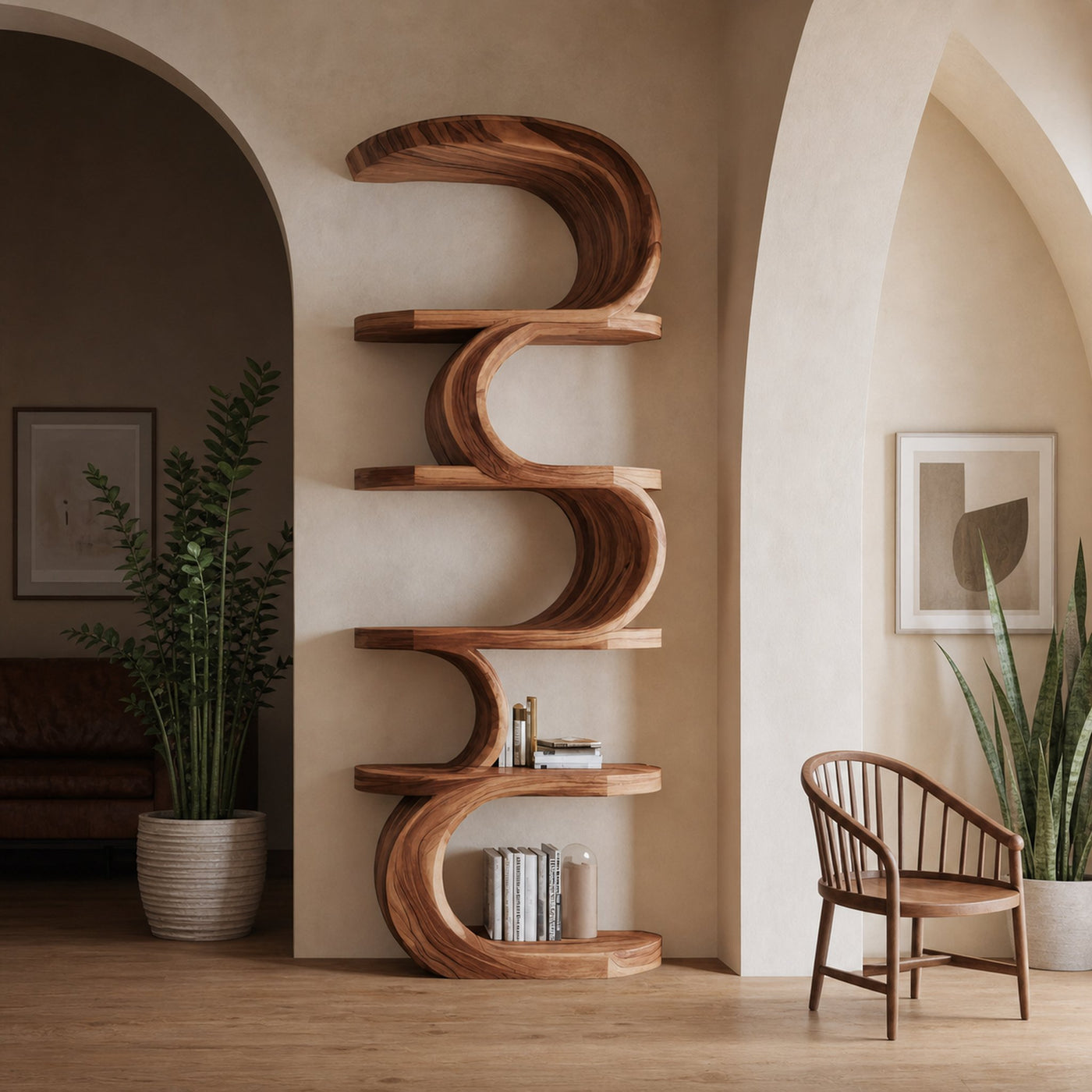 Modern Curved Bookshelf For Living Room Or Office Storage