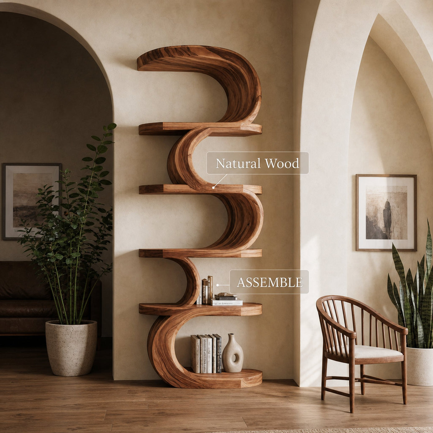 Modern Curved Bookshelf For Living Room Or Office Storage - product view 6