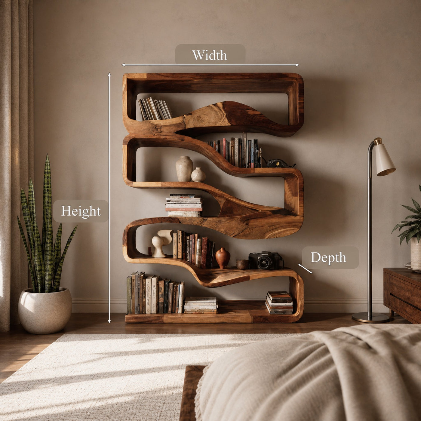 Modern Curved Bookshelf With Flowing Design For Bedroom - product view 6
