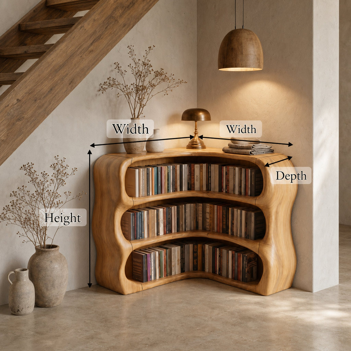Modern Curved Bookshelf With Sculptural Open Shelves For Living Room And Bedroom - product view 8