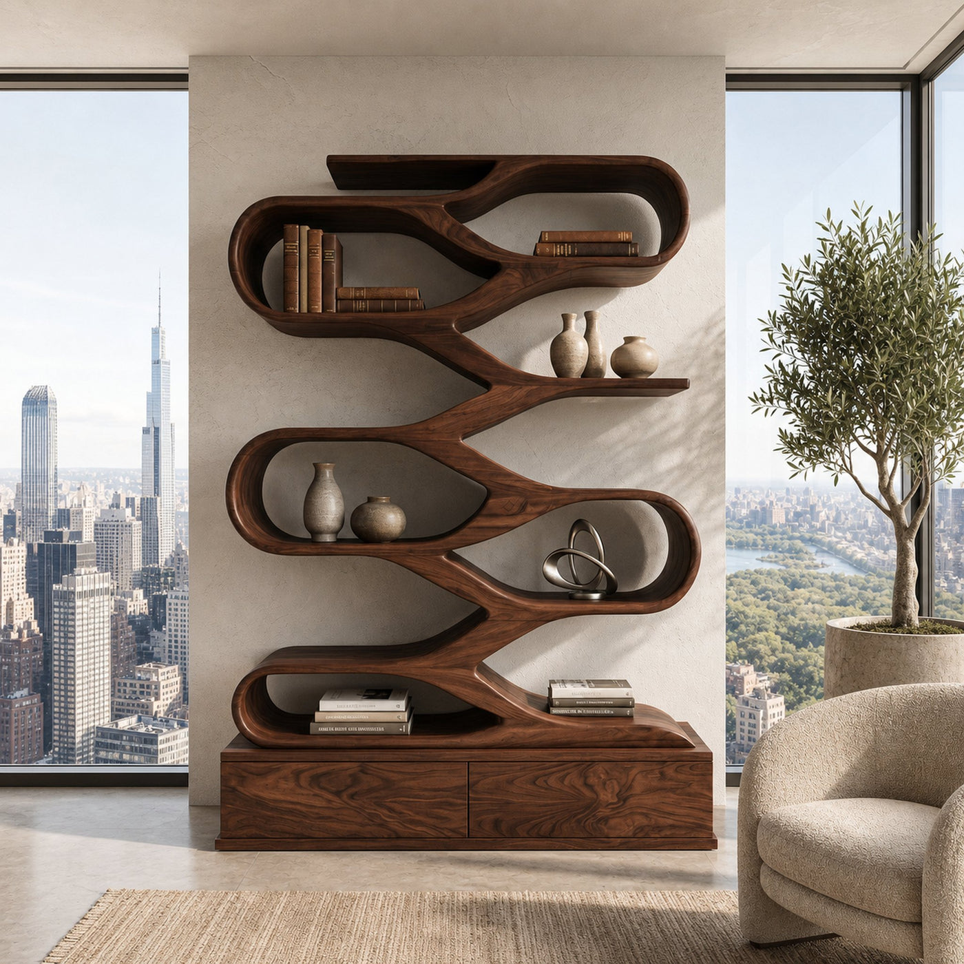 Modern Curved Display Bookshelf For Home Office