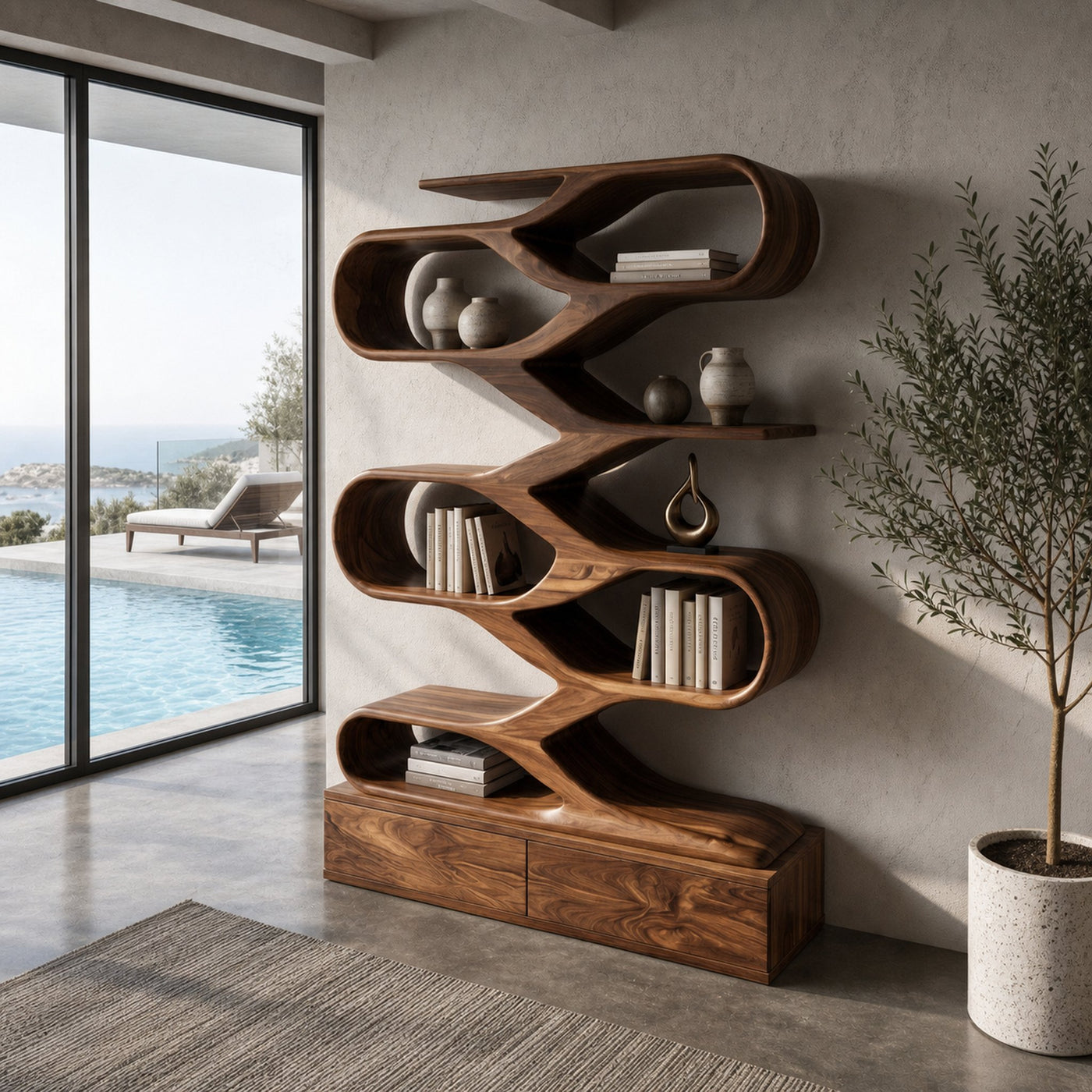 Modern Curved Display Bookshelf For Home Office - product view 3