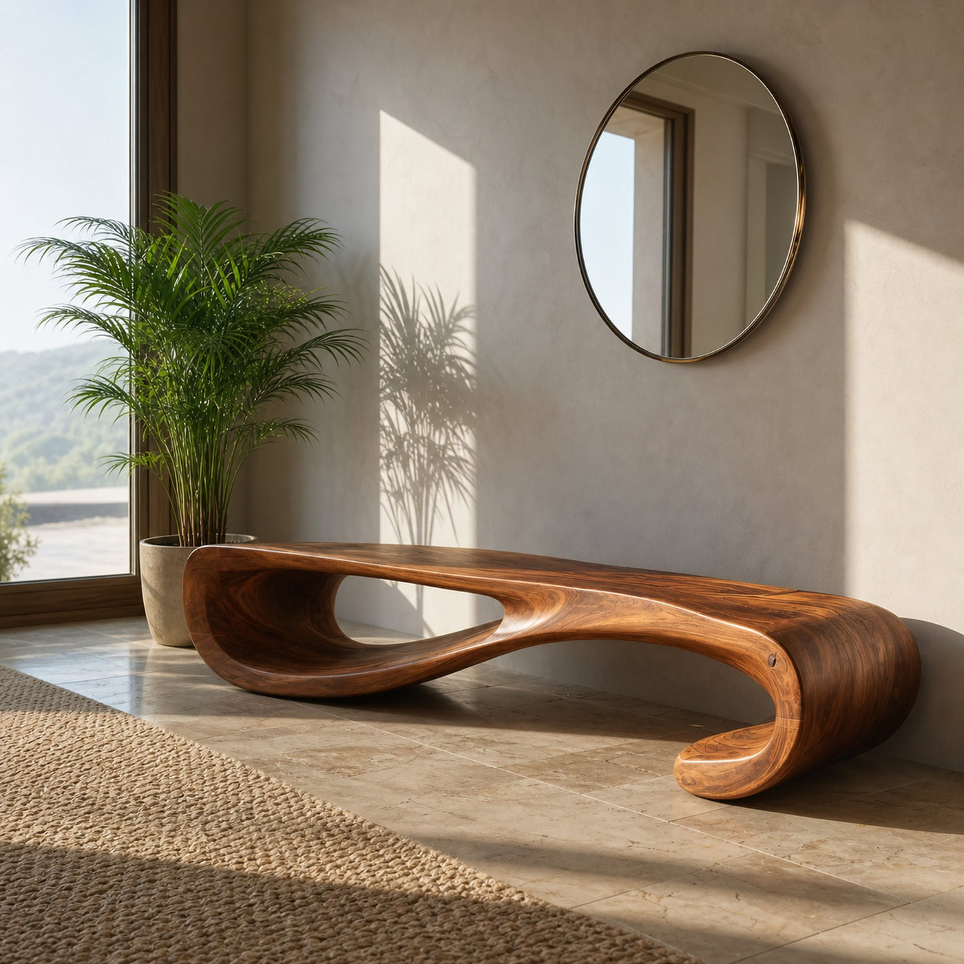 Modern Curved Entryway Bench For Hallway Accent