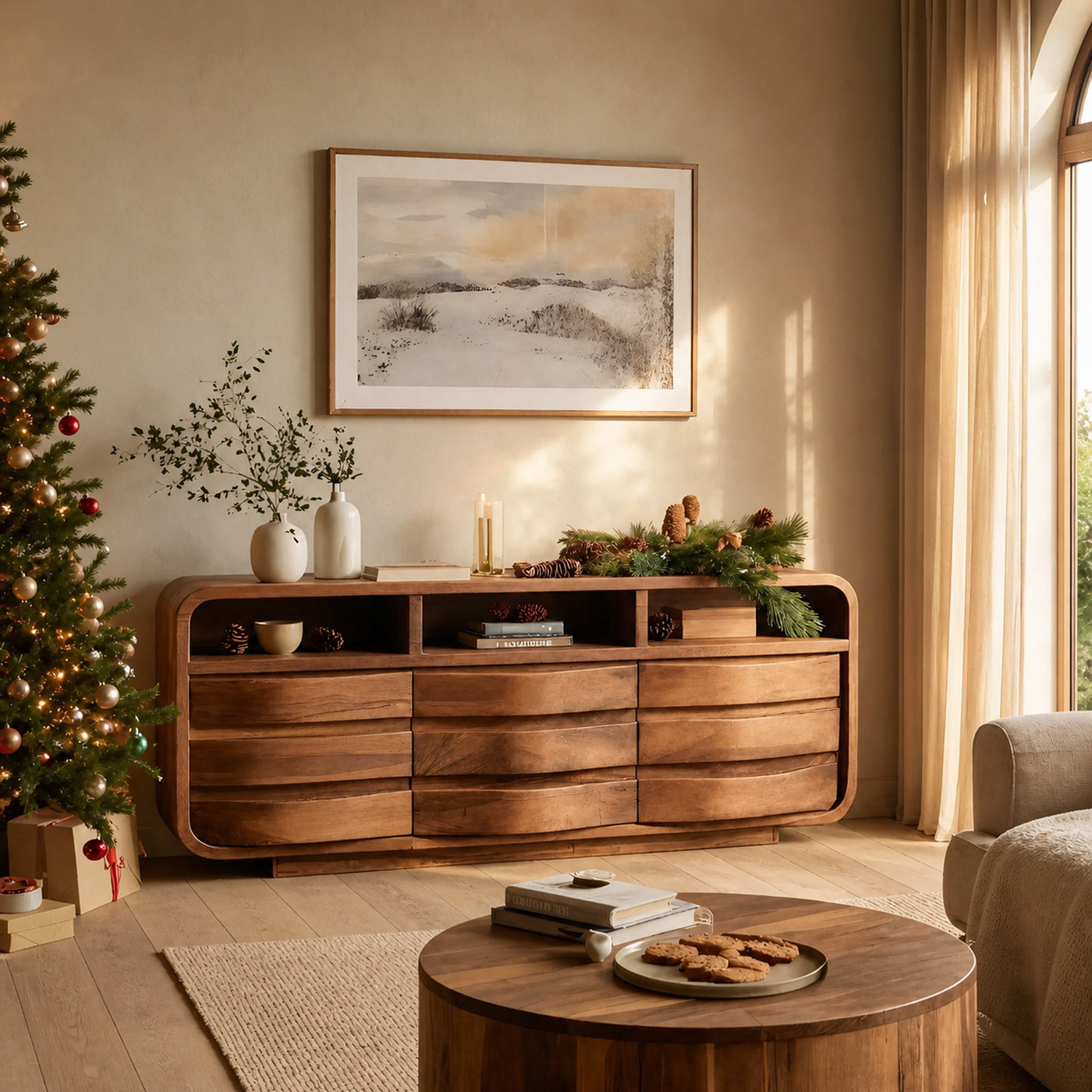 Modern Curved Sideboard For Living Room