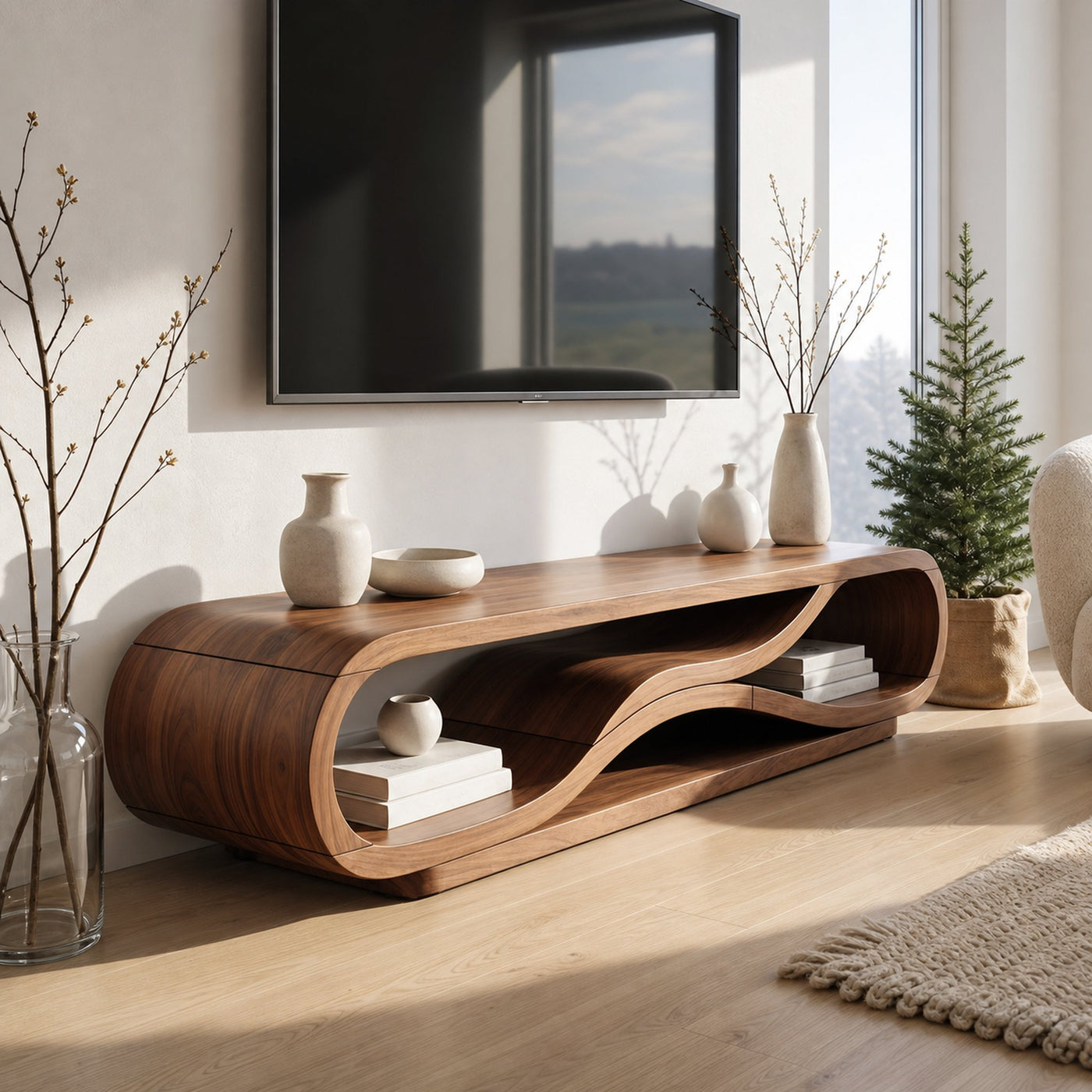 Modern Curved TV Cabinet For Home Interior