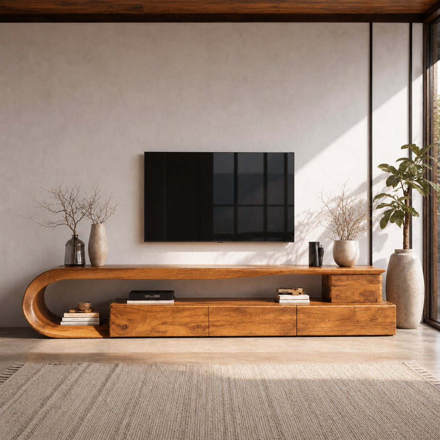 Modern Curved TV Console With Drawer For Living Room