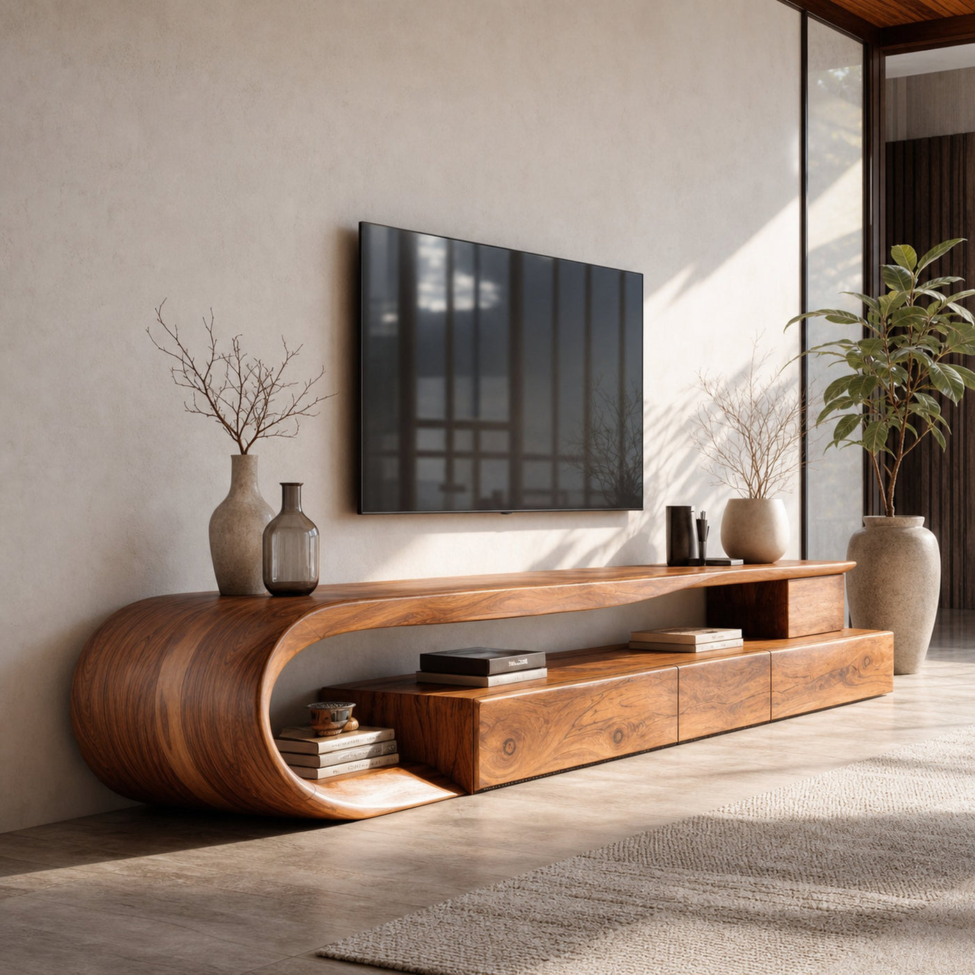 Modern Curved TV Console With Drawer For Living Room - product view 6