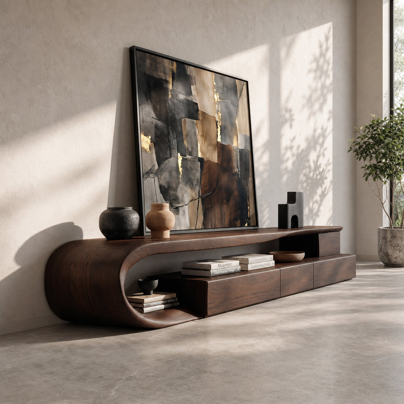 Modern Curved TV Console With Drawer For Living Room - product view 7