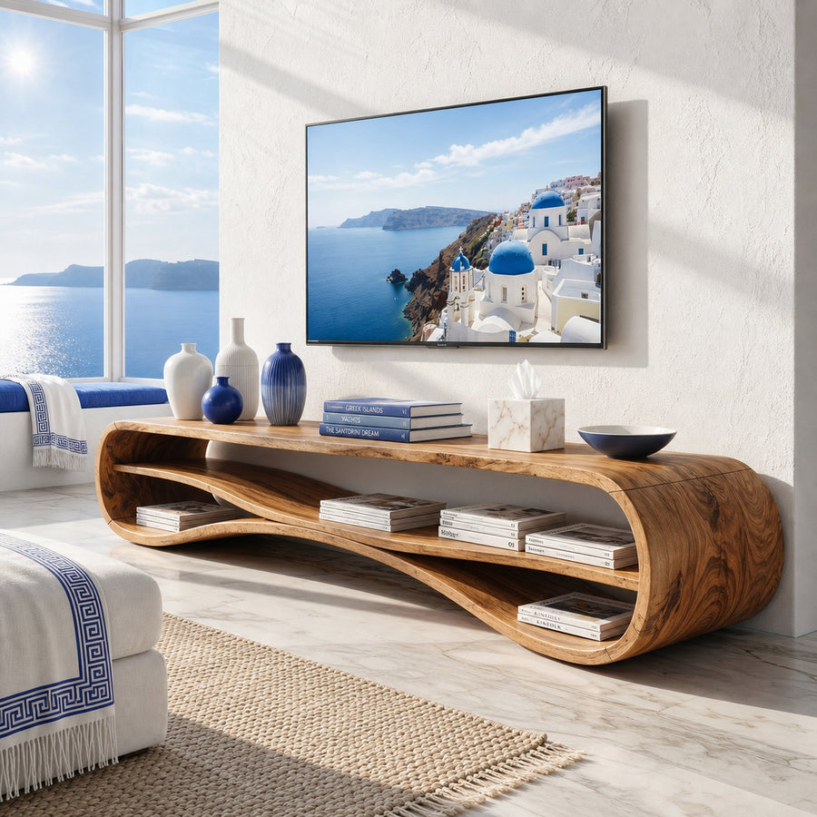 Modern Curved TV Stand For Coastal Living Room