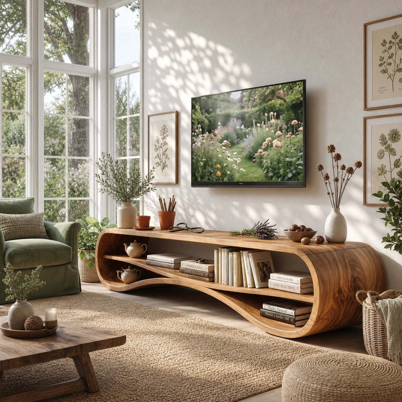 Modern Curved TV Stand For Coastal Living Room - product view 6