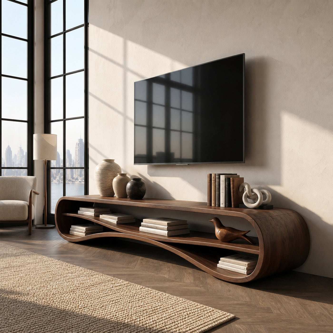 Modern Curved TV Stand For Coastal Living Room - product view 7