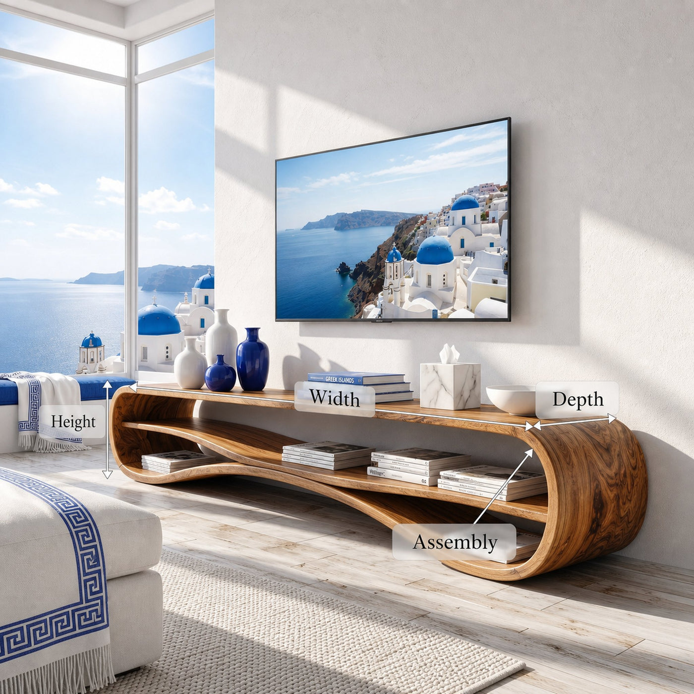 Modern Curved TV Stand For Coastal Living Room - product view 8