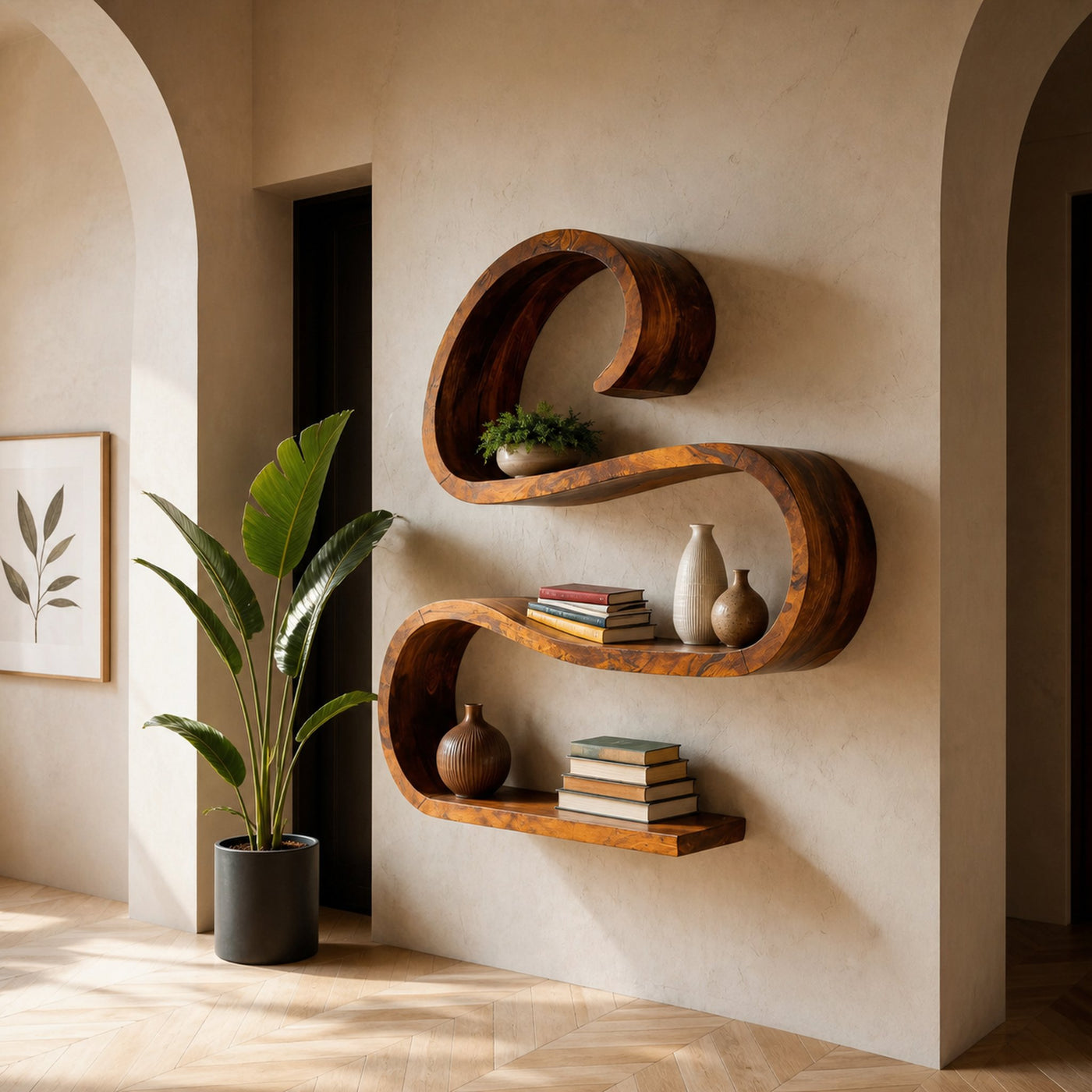 Modern Curved Wall Shelf For Living Room Decor
