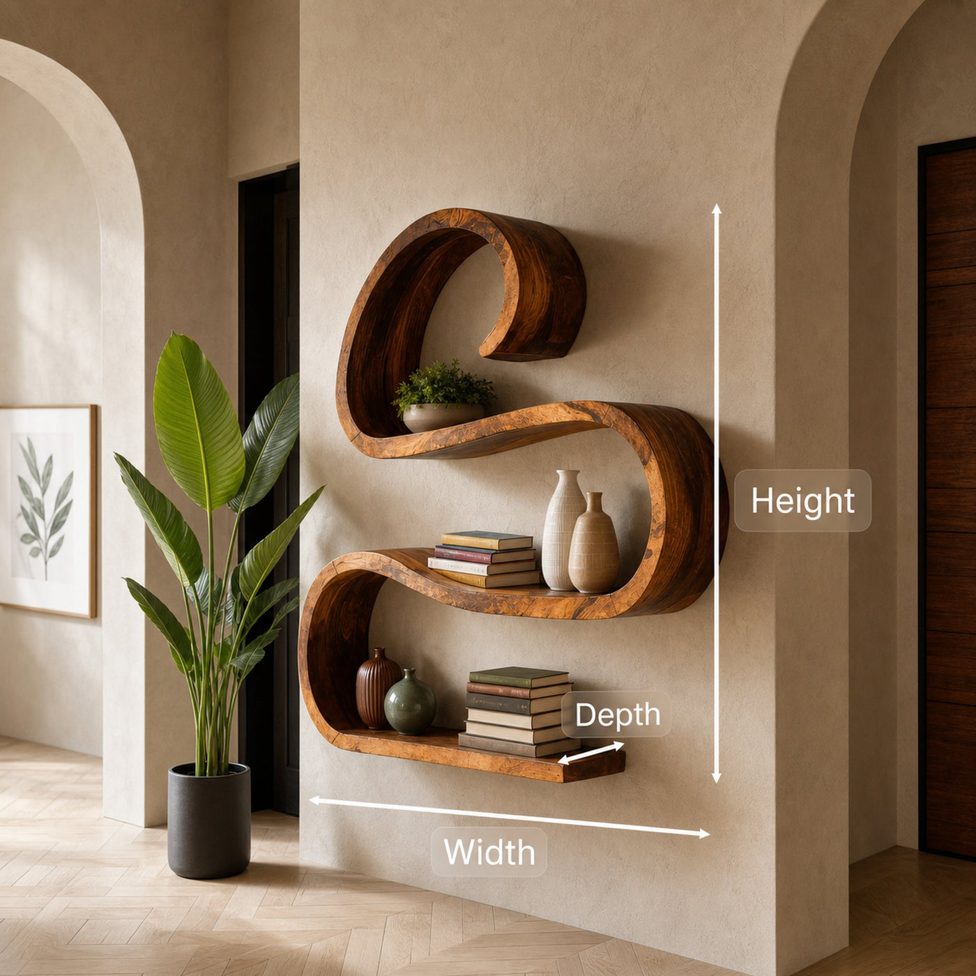 Modern Curved Wall Shelf For Living Room Decor - product view 6