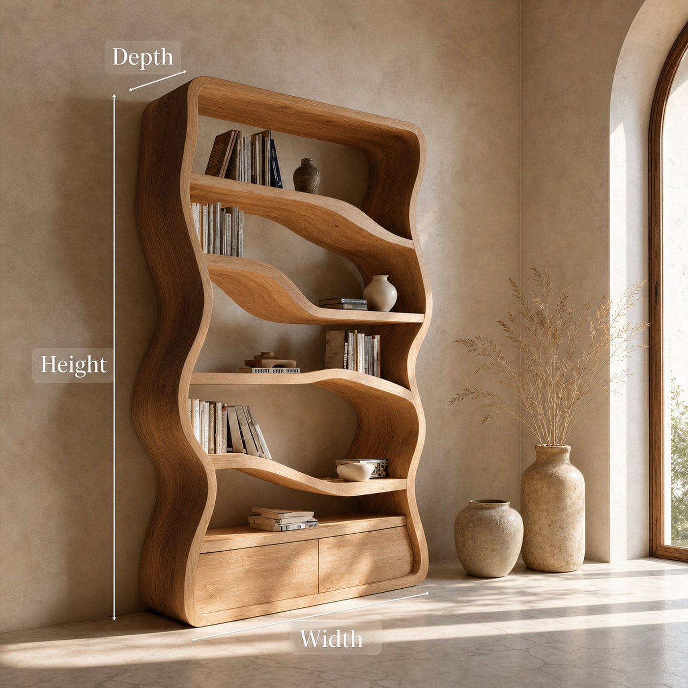 Modern Curved Wooden Bookshelf For Living Room - product view 7