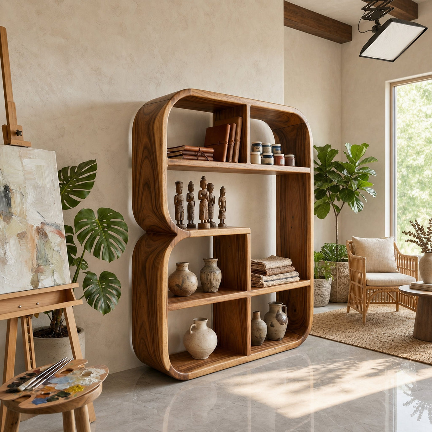 Modern Curved Wooden Bookshelf In Coastal Style - product view 6