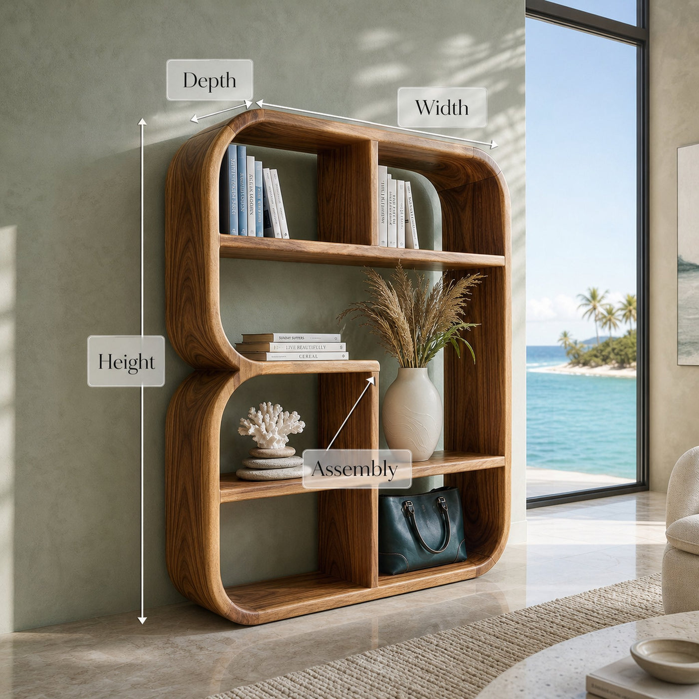 Modern Curved Wooden Bookshelf In Coastal Style - product view 8