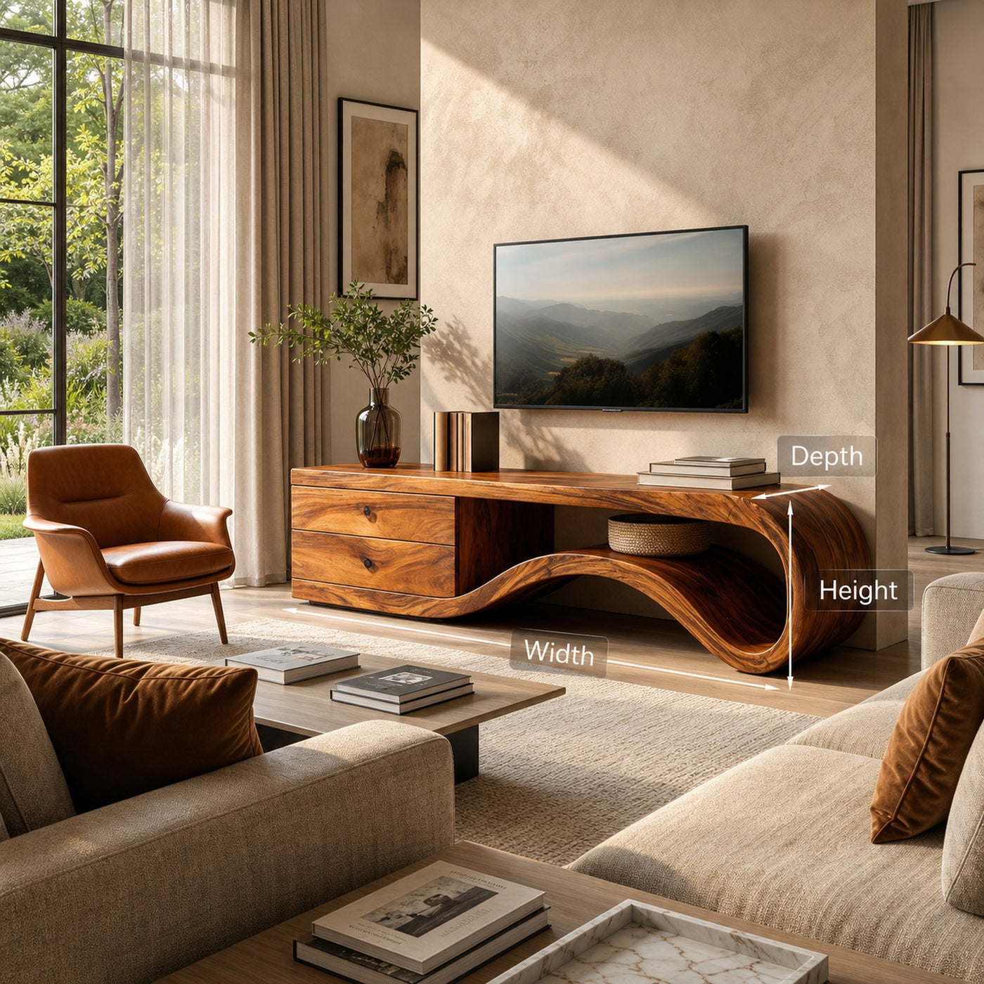 Modern Curved Wooden TV Stand For Living Area - product view 6