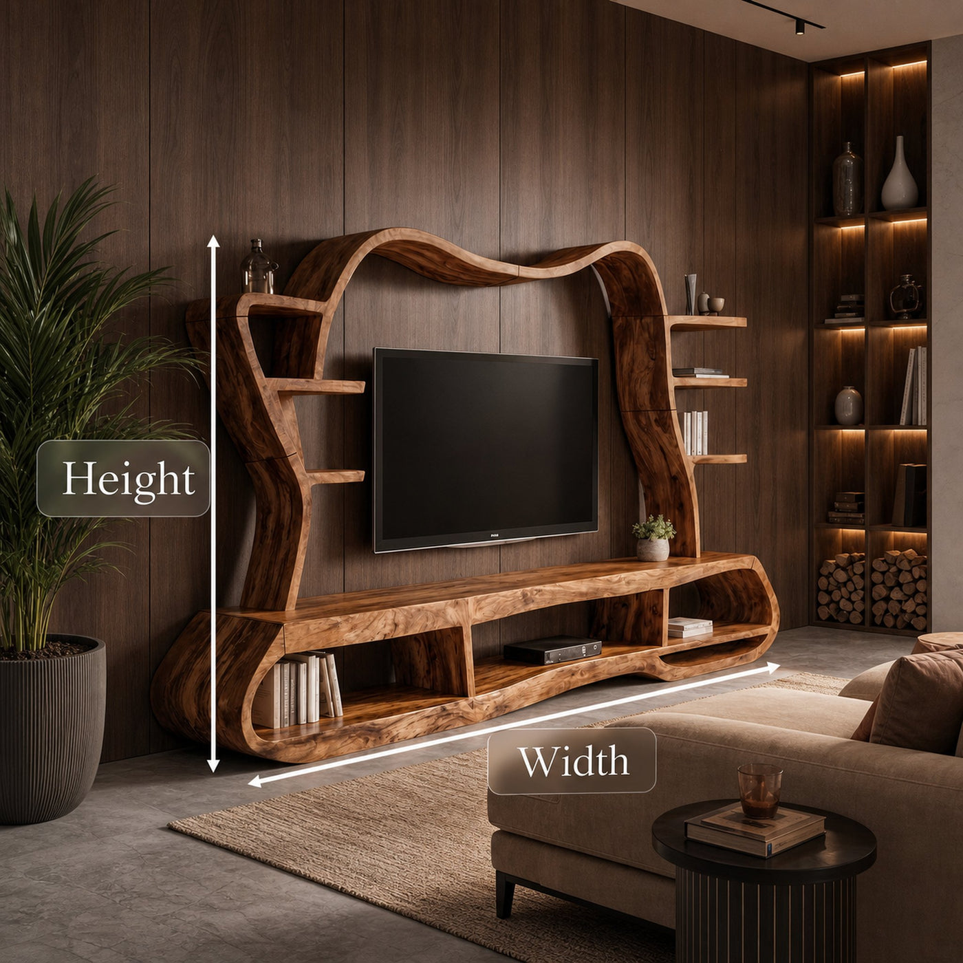 Modern Entertainment Center With Sculptural Curved Shelving For Living Room - product view 8
