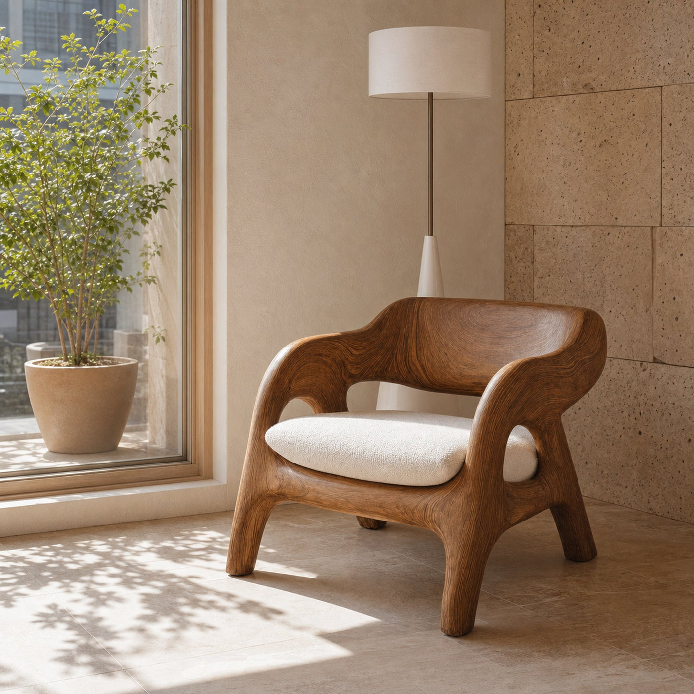 Modern Handcrafted Armchair With Curved Design For Living Room