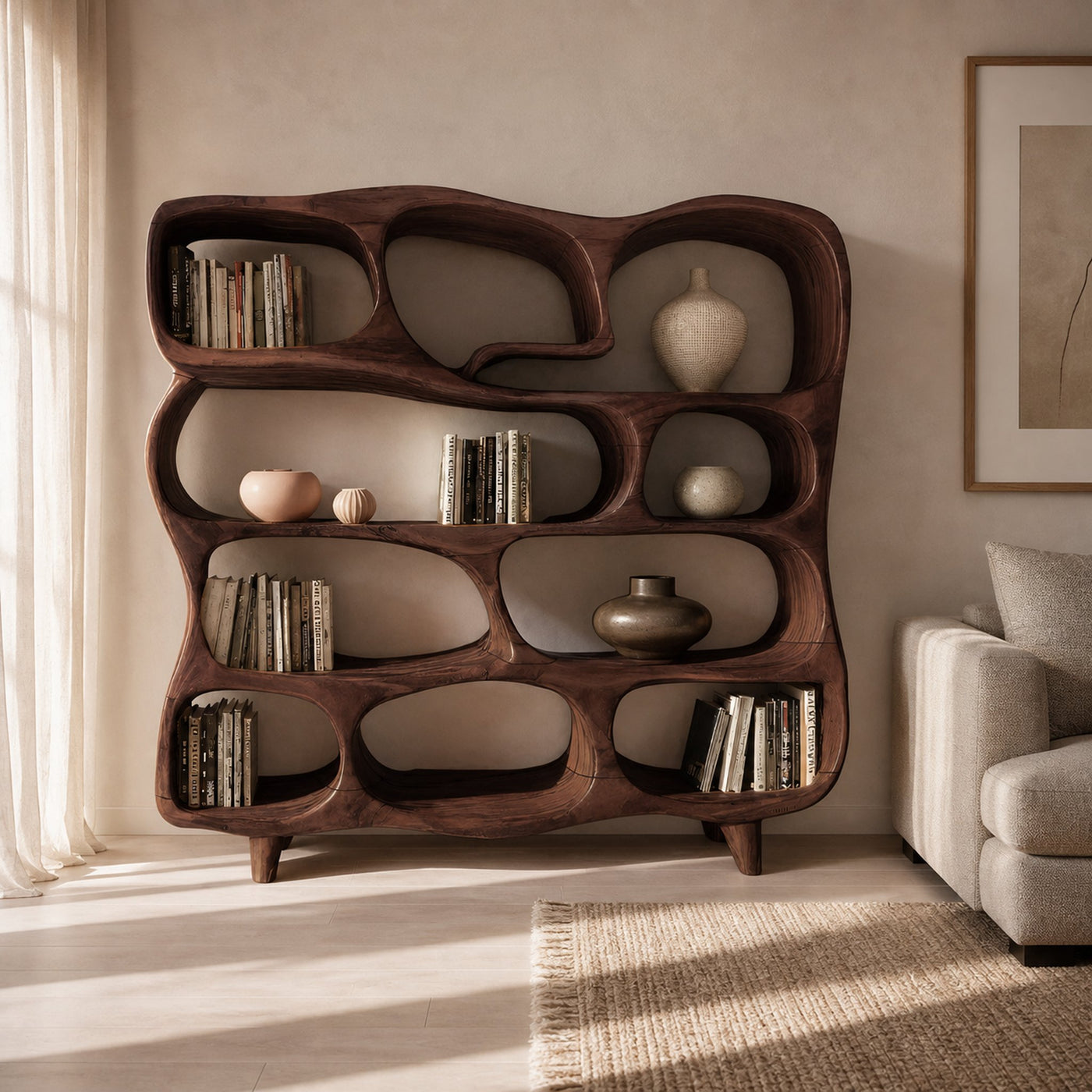 Modern Handcrafted Bookshelf With Curved Design For Living Room - product view 6