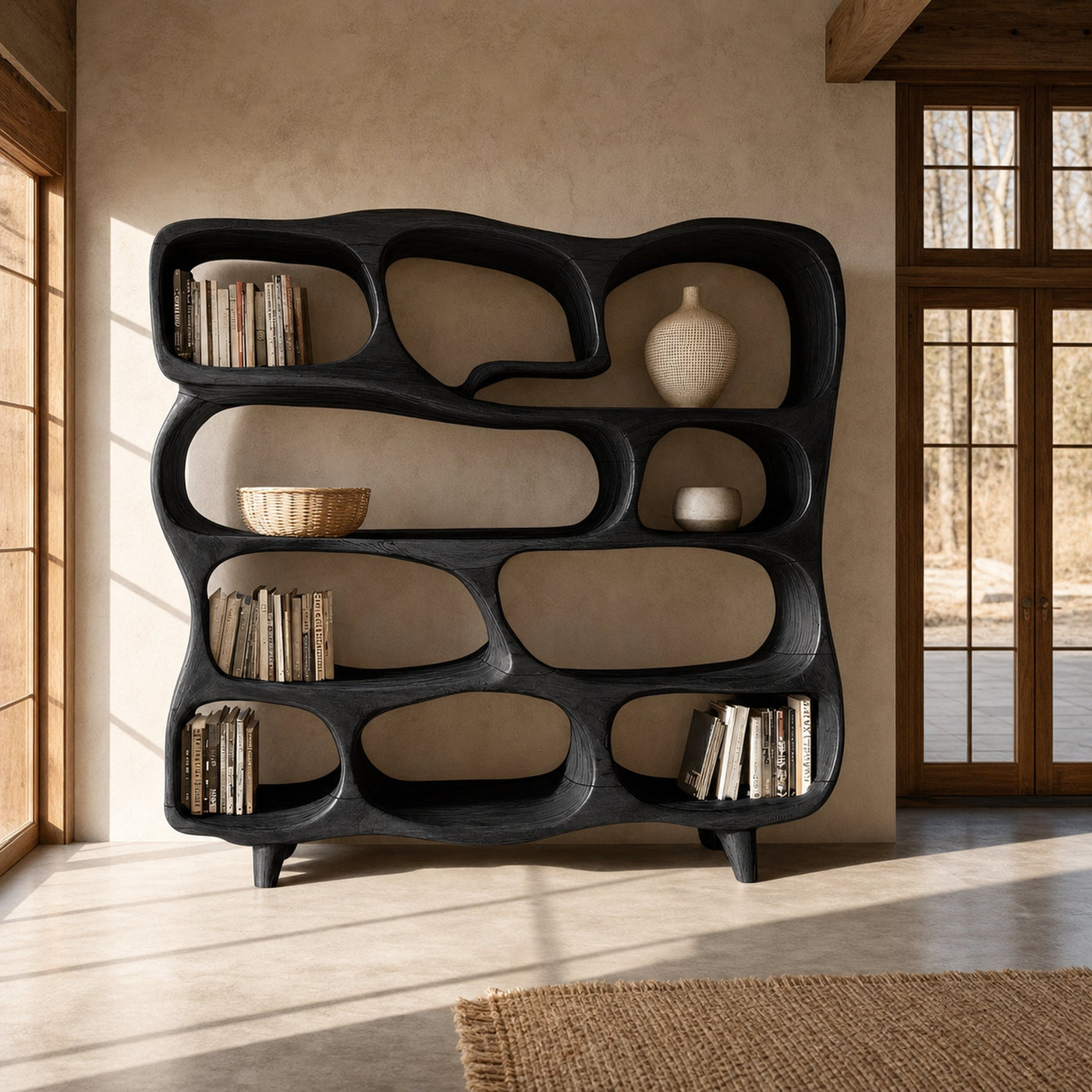 Modern Handcrafted Bookshelf With Curved Design For Living Room - product view 7