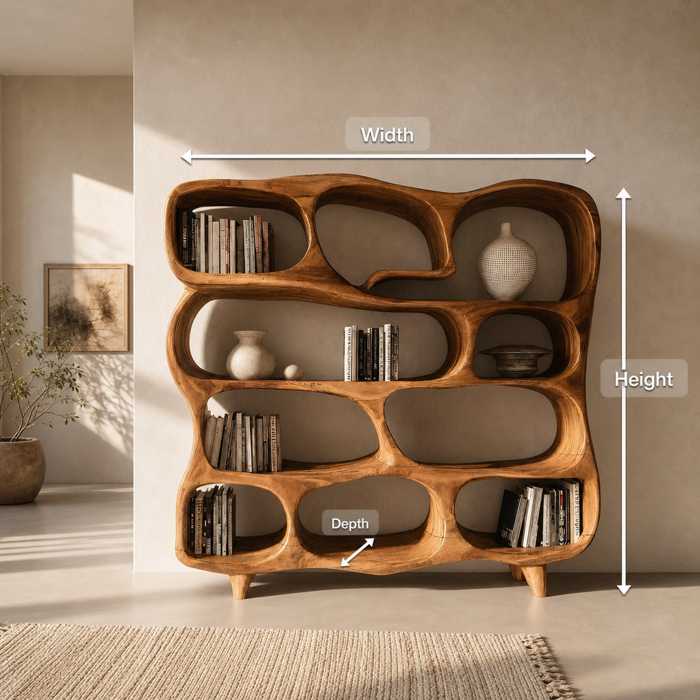 Modern Handcrafted Bookshelf With Curved Design For Living Room - product view 8
