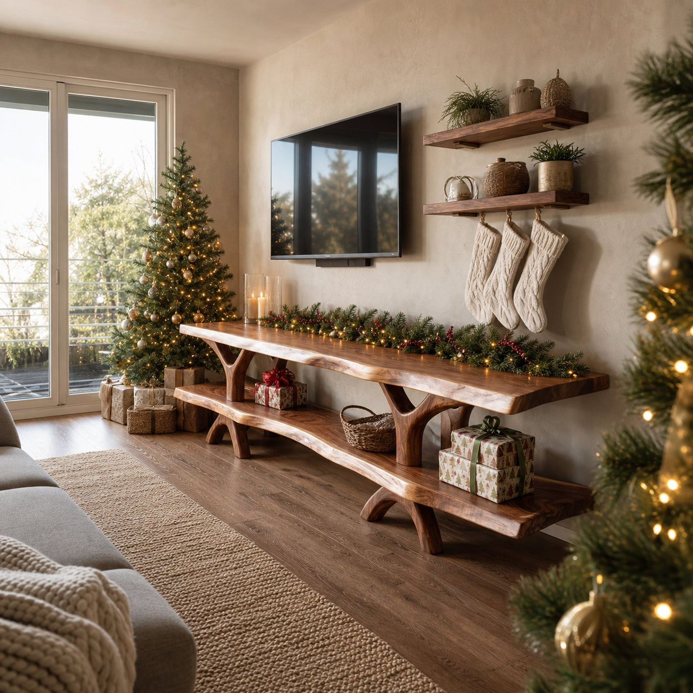 Modern Live Edge Entryway TV Console For Christmas Bedroom Design - product view 6