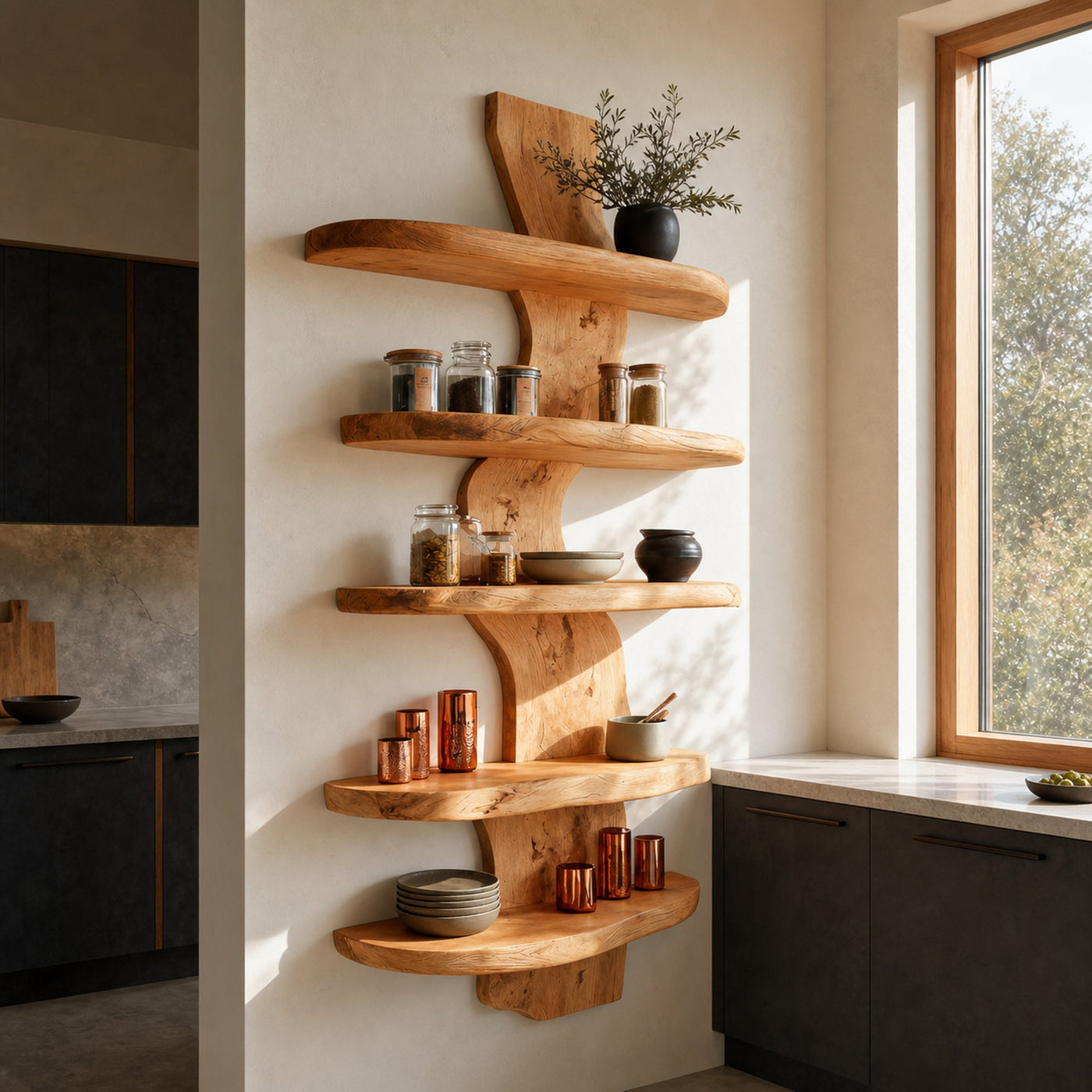 Modern Live Edge Floating Shelf For Kitchen