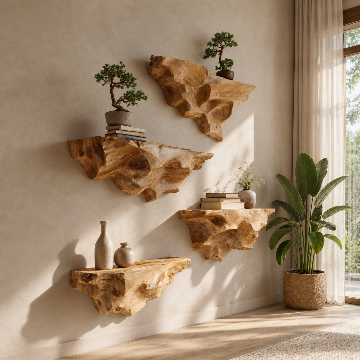 Modern Live Edge Floating Shelf For Living Room