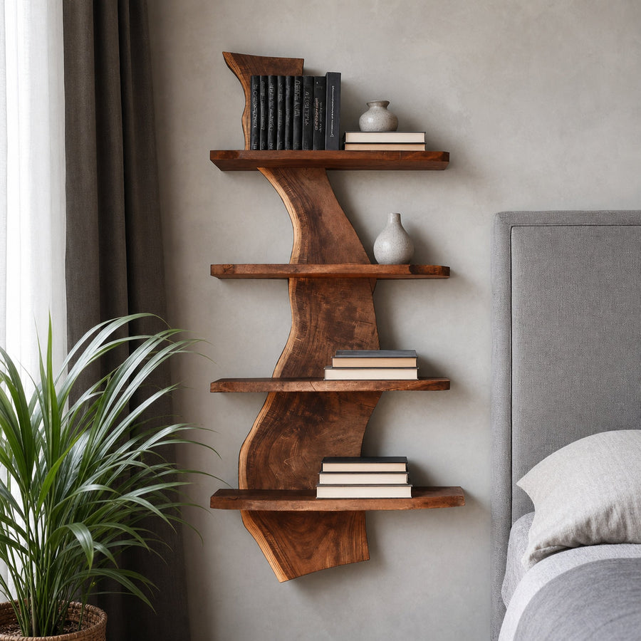 Modern Live Edge Floating Storage Shelf For Bedroom