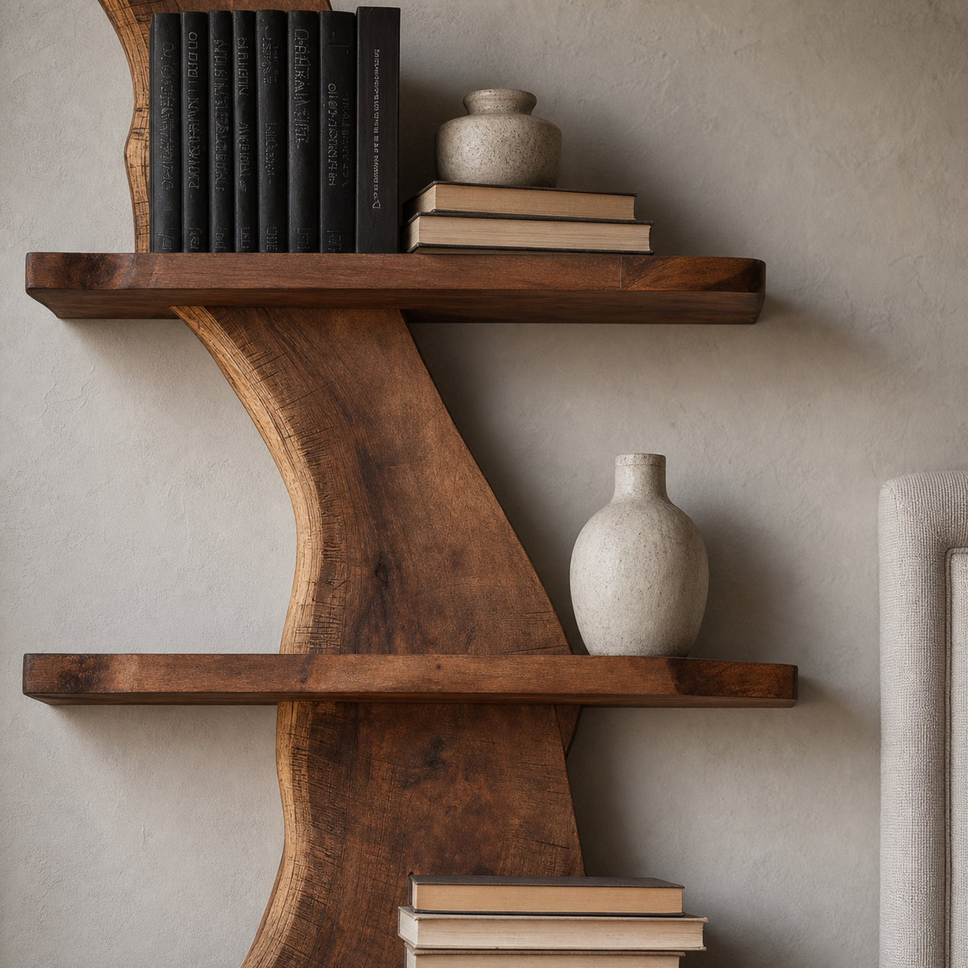 Modern Live Edge Floating Storage Shelf For Bedroom - product view 3