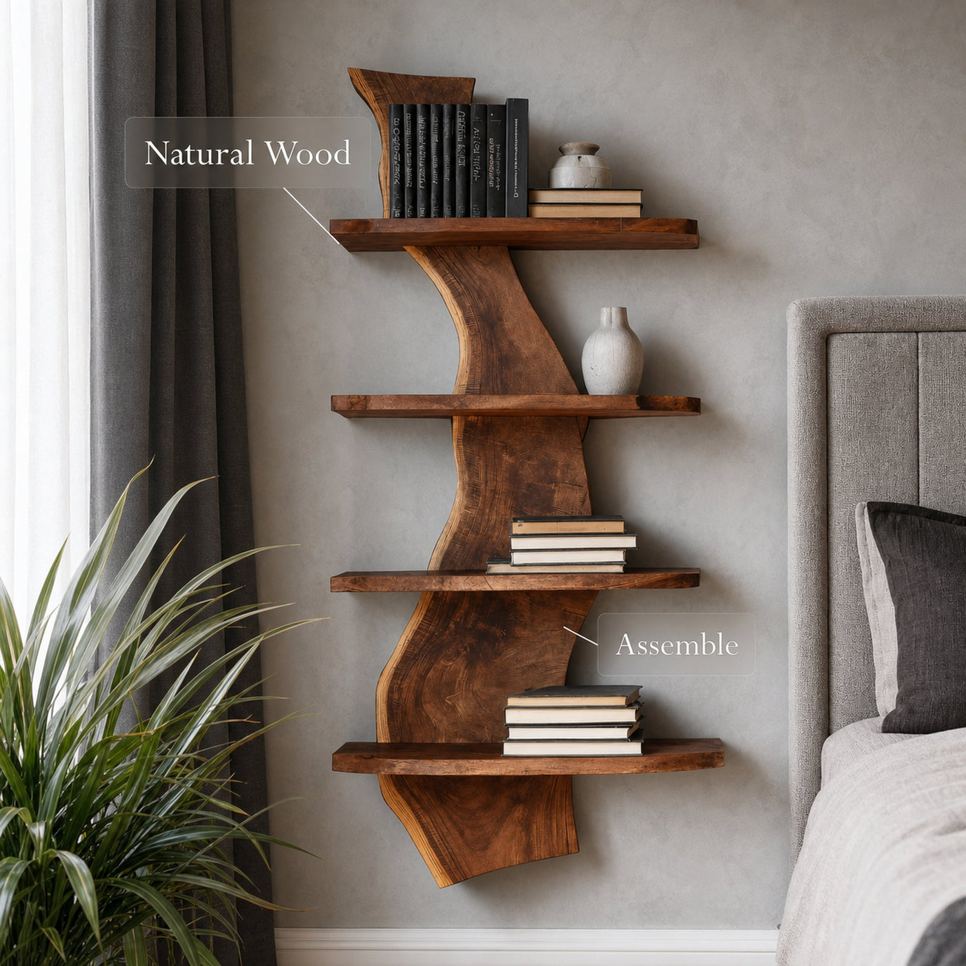 Modern Live Edge Floating Storage Shelf For Bedroom - product view 5