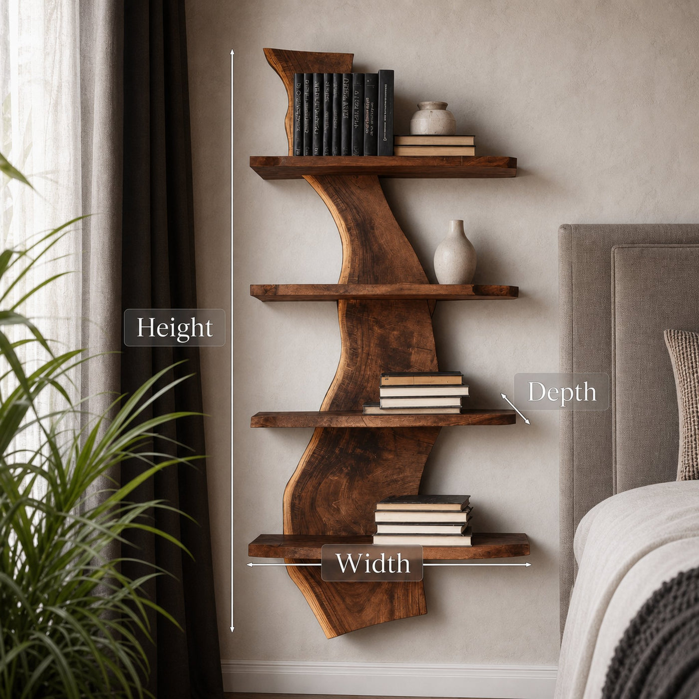 Modern Live Edge Floating Storage Shelf For Bedroom - product view 6
