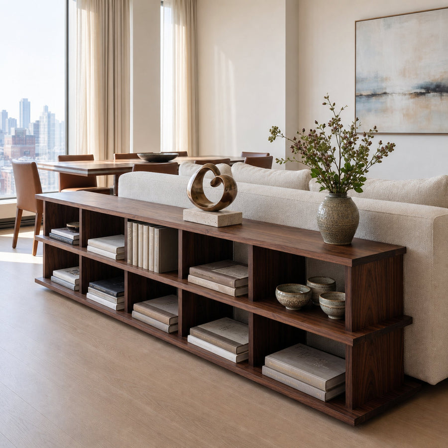 Modern Long Wooden Bookshelf For Living Room Storage