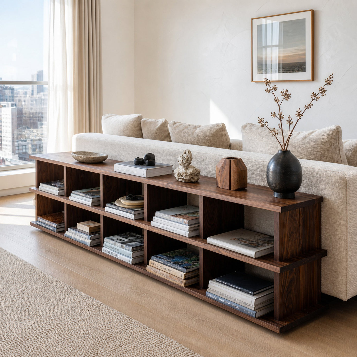 Modern Long Wooden Bookshelf For Living Room Storage - product view 6