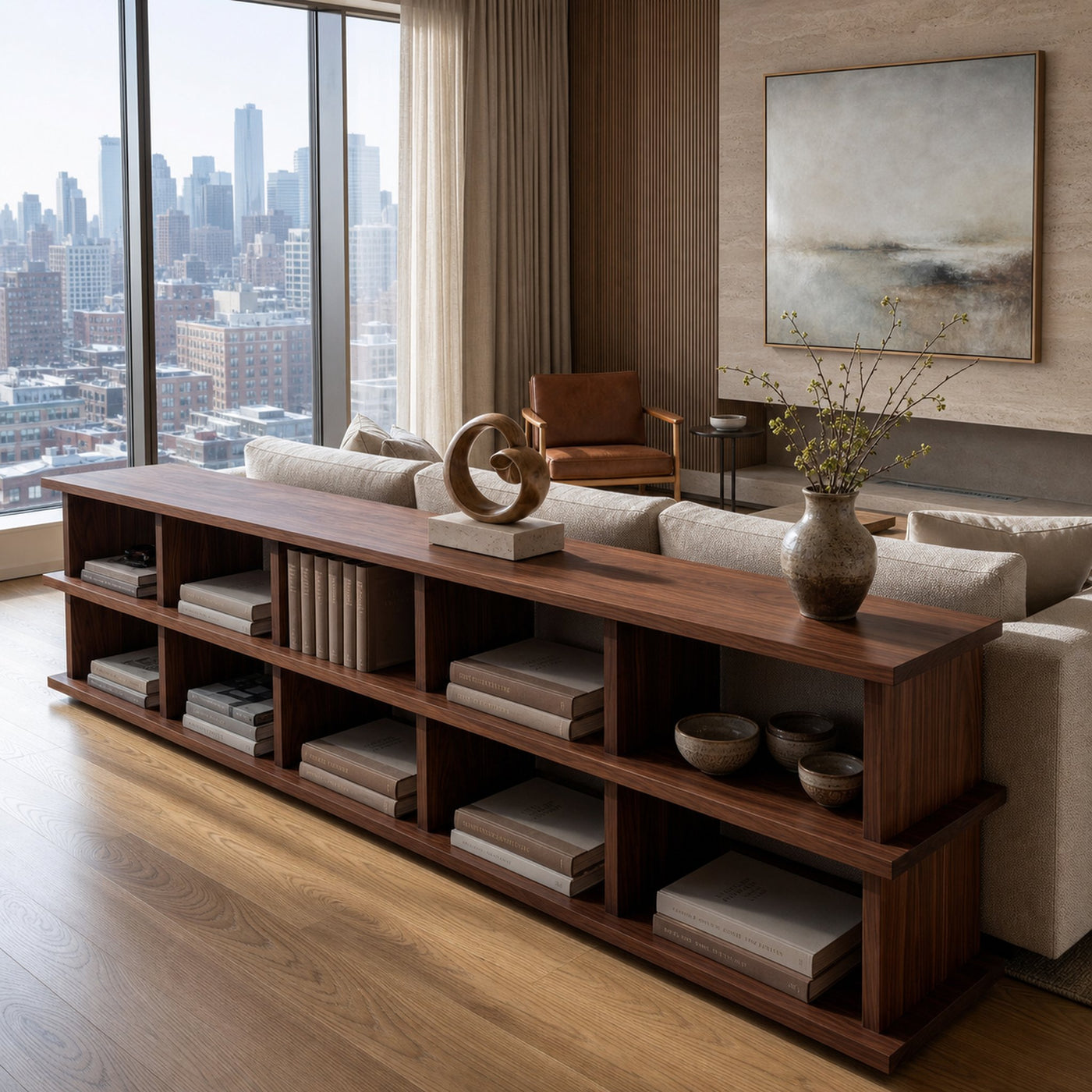 Modern Long Wooden Bookshelf For Living Room Storage - product view 7