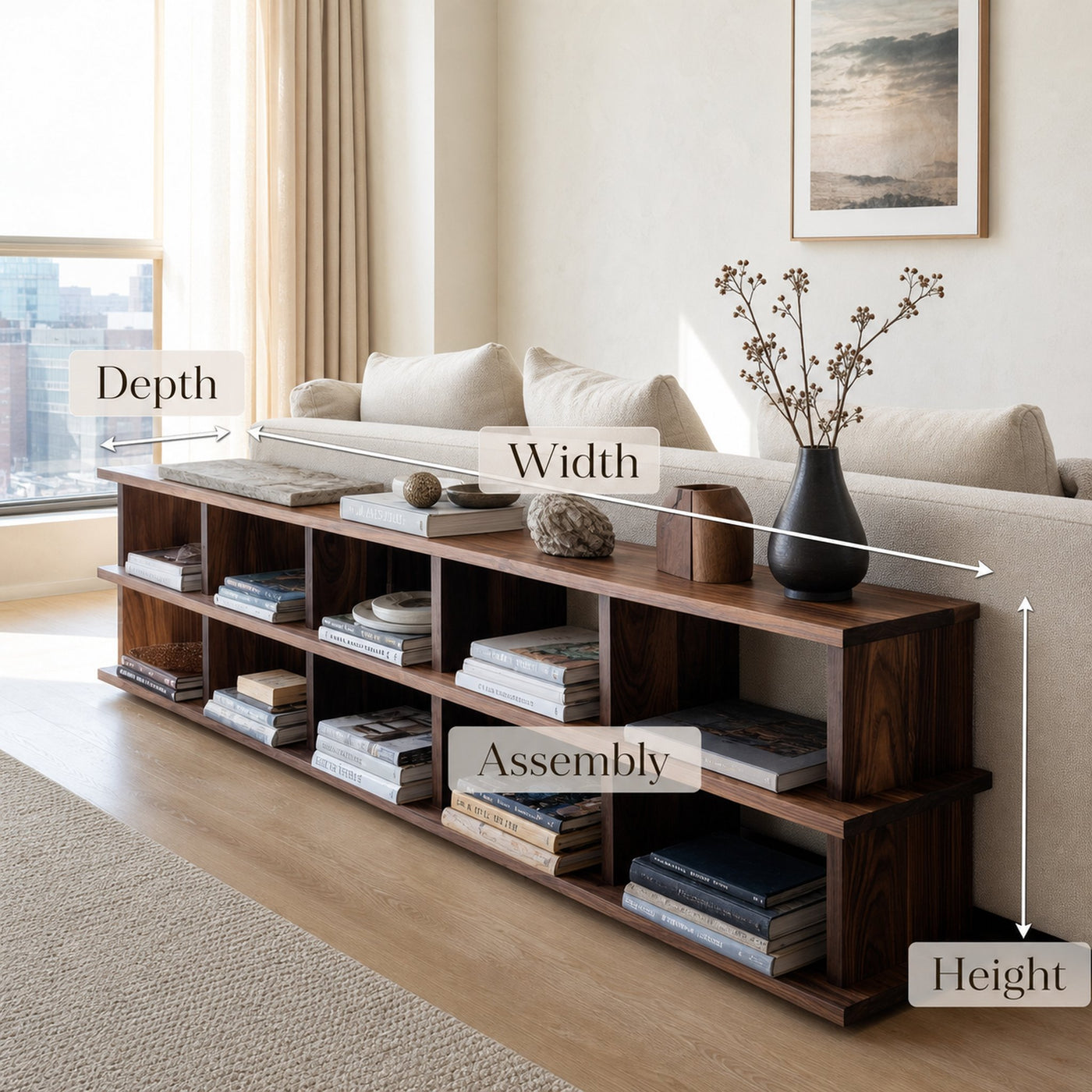 Modern Long Wooden Bookshelf For Living Room Storage - product view 8