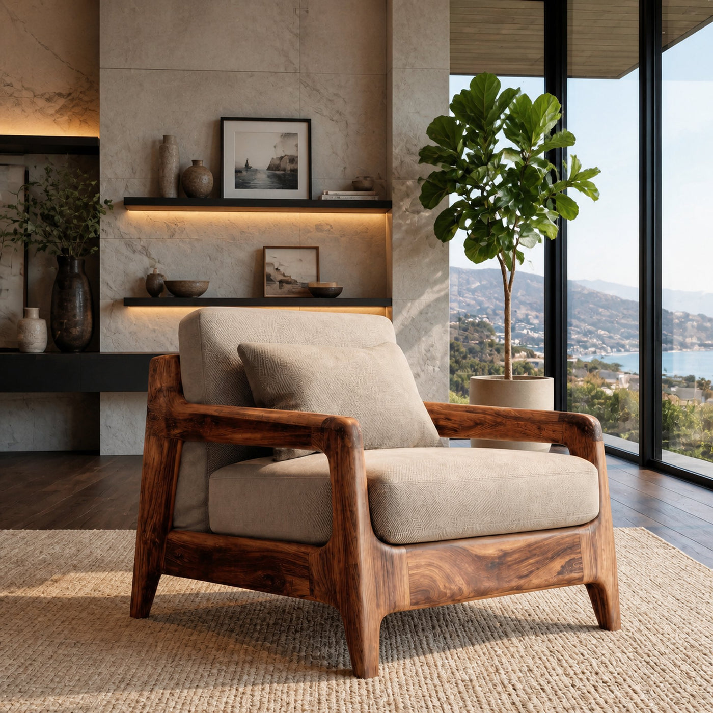Modern Lounge Chair With Wide Seat For Living Room