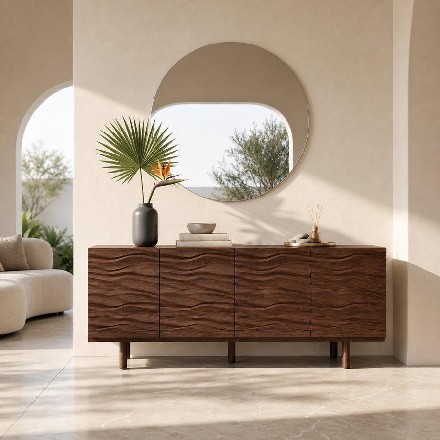 Modern Minimalist Sideboard With Textured Wood Doors For Living Room