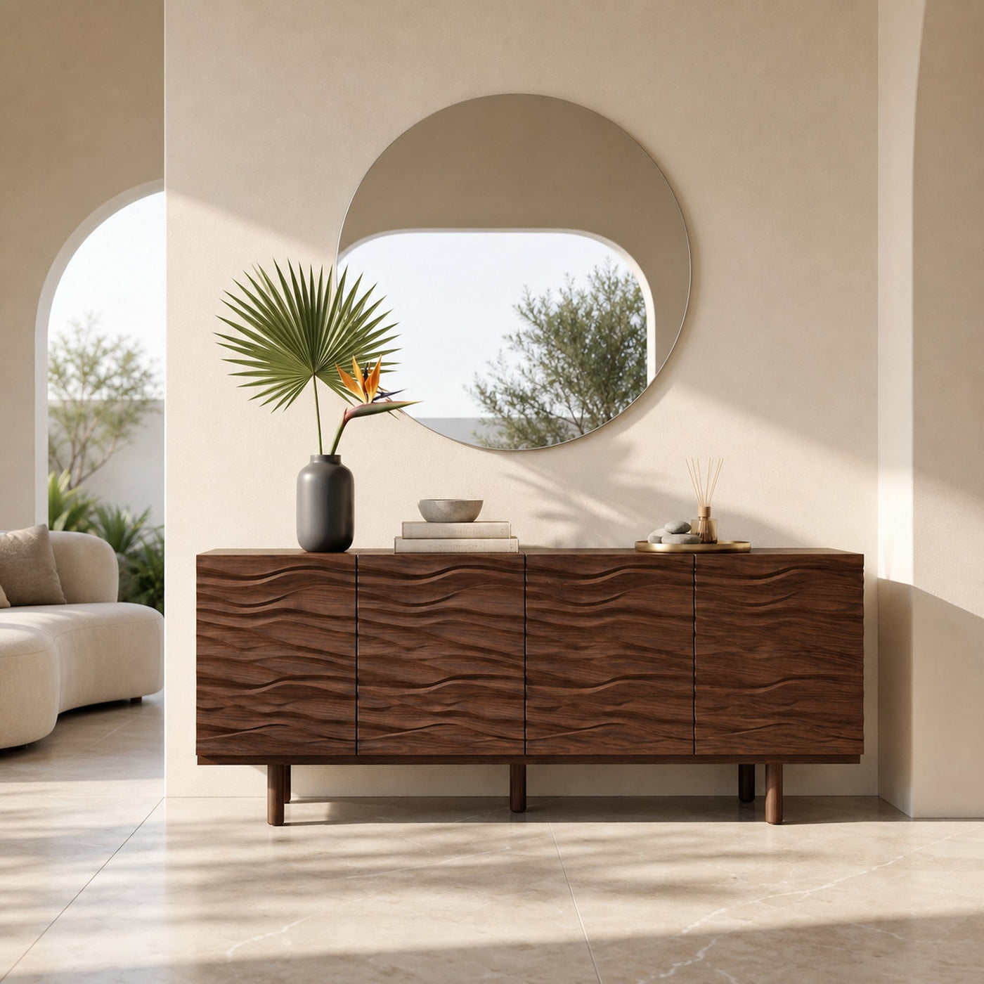 Modern Minimalist Sideboard With Textured Wood Doors For Living Room