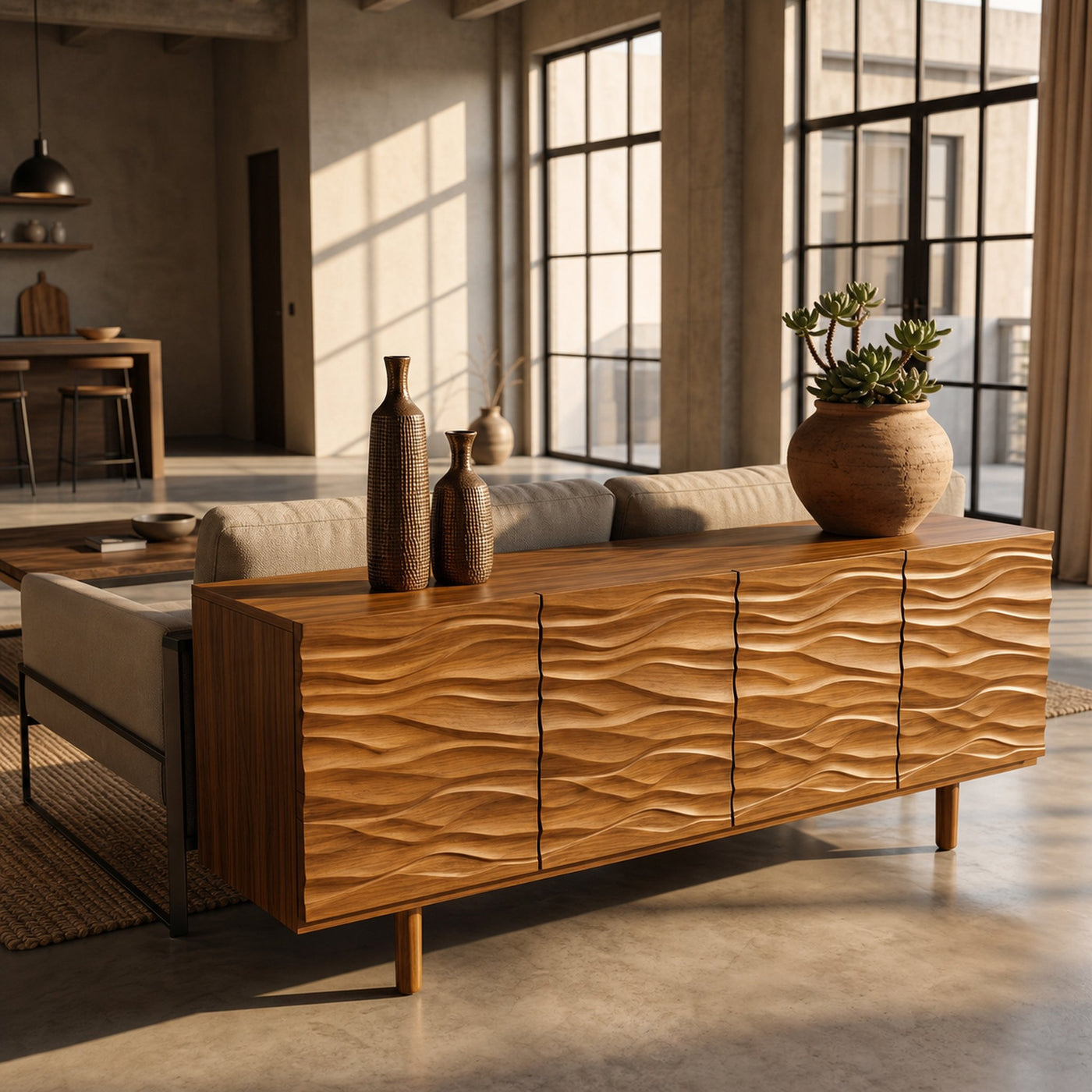 Modern Minimalist Sideboard With Textured Wood Doors For Living Room - product view 6