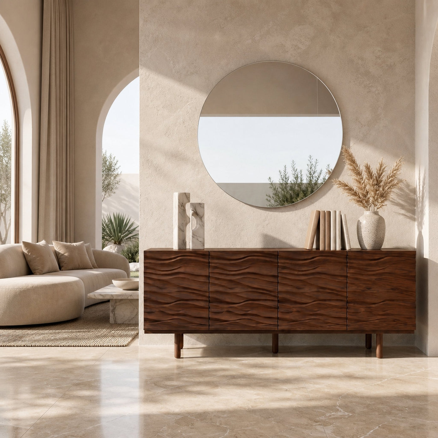 Modern Minimalist Sideboard With Textured Wood Doors For Living Room - product view 7