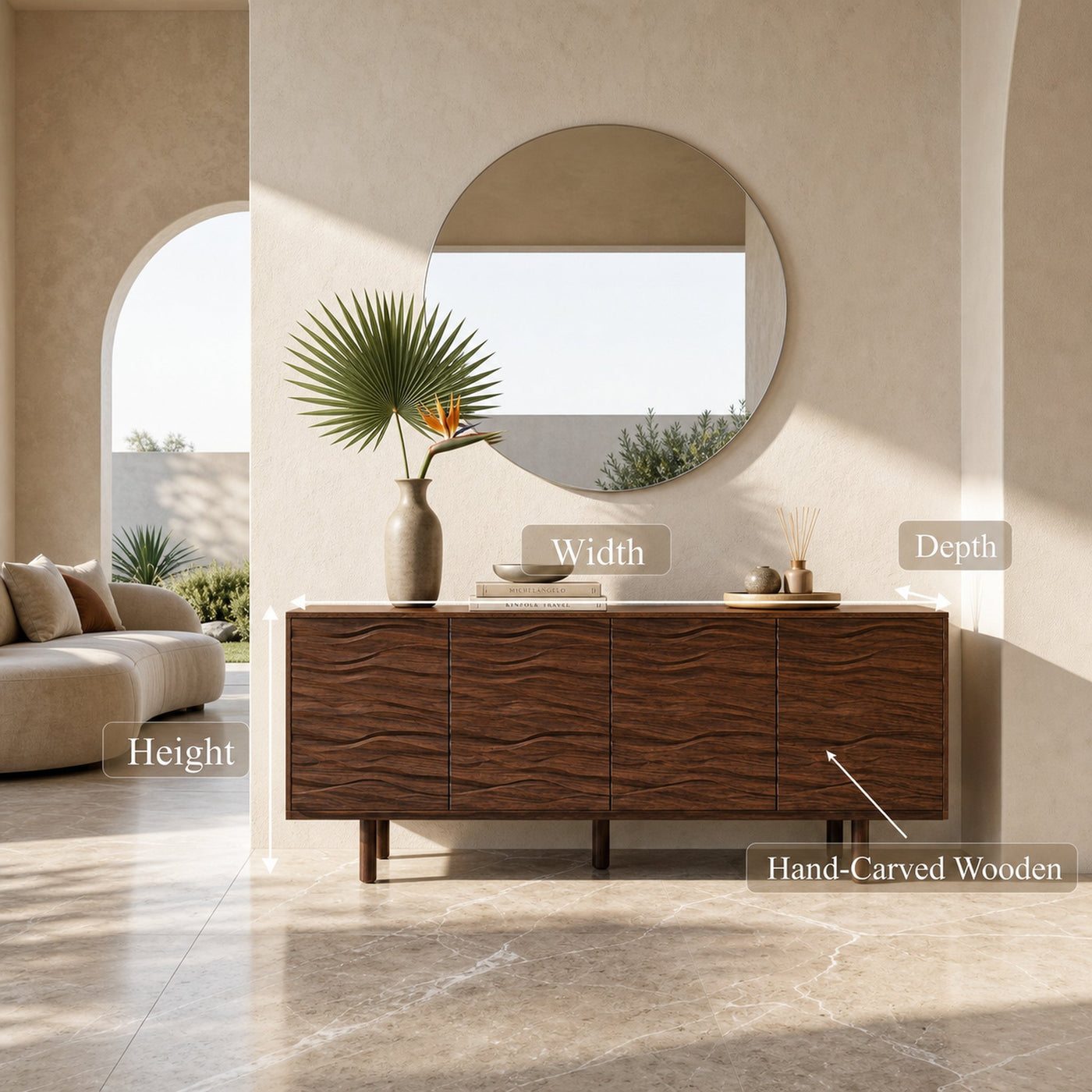 Modern Minimalist Sideboard With Textured Wood Doors For Living Room - product view 8