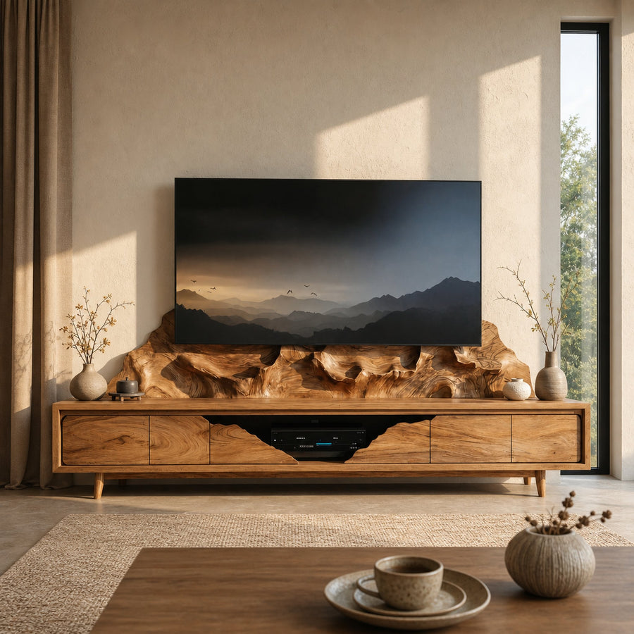 Modern Minimalist TV Cabinet Solid Wood Living Room